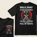 Custom EST.Year Walk Away I Am A Grumpy Old Boomer I'm Just Trapped In A World Full Of Idiots Graphic T-Shirt